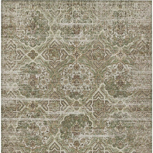 9 X 12 Olive Floral Polyester Area Rug Stain Resistant for Indoor Outdoor Use