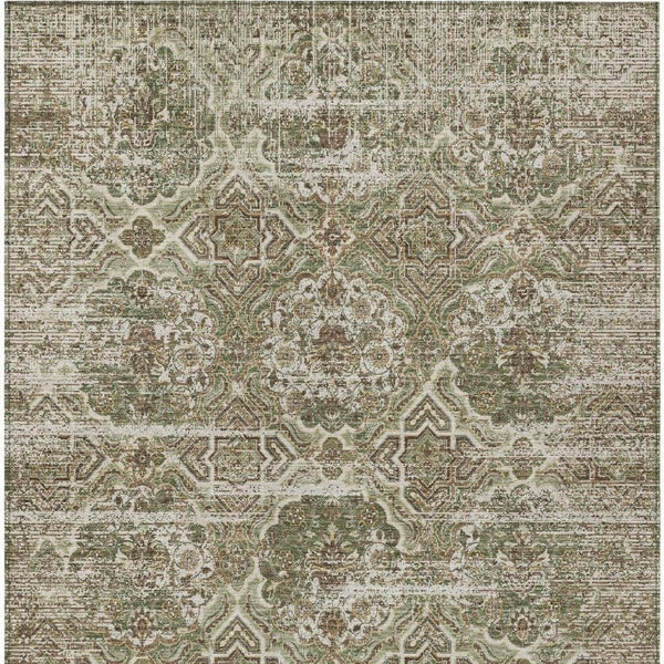 9 X 12 Olive Floral Polyester Area Rug Stain Resistant for Indoor Outdoor Use