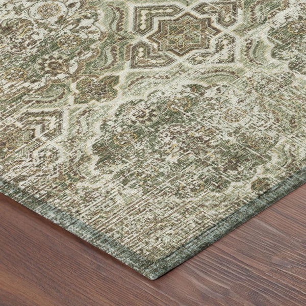 9 X 12 Olive Floral Polyester Area Rug Stain Resistant for Indoor Outdoor Use
