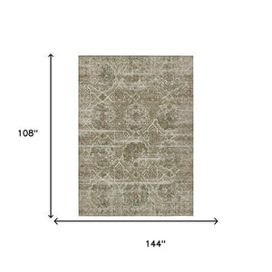 9 X 12 Olive Floral Polyester Area Rug Stain Resistant for Indoor Outdoor Use