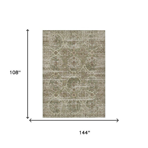 9 X 12 Olive Floral Polyester Area Rug Stain Resistant for Indoor Outdoor Use