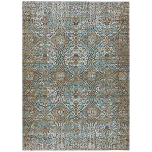 HomeRoots 5 X 8 Teal Floral Polyester Area Rug Washable Stain Resistant Indoor Outdoor Use 737442