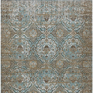 5 X 8 Teal Floral Polyester Area Rug Washable Stain Resistant Indoor Outdoor Use