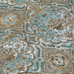 5 X 8 Teal Floral Polyester Area Rug Washable Stain Resistant Indoor Outdoor Use