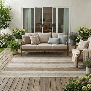 5 X 8 Striped Polyester Area Rug Washable Stain Resistant Indoor Outdoor Beige