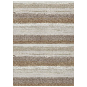 HomeRoots 5 X 8 Striped Polyester Area Rug Washable Stain Resistant Indoor Outdoor Beige 737448