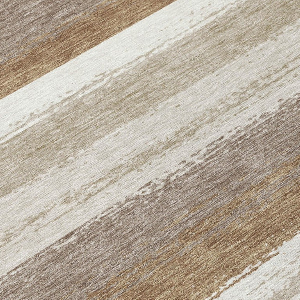 5 X 8 Striped Polyester Area Rug Washable Stain Resistant Indoor Outdoor Beige