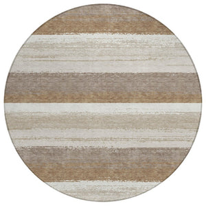 8 Ft Round Striped Polyester Area Rug Washable Indoor Outdoor Patio and Family Room