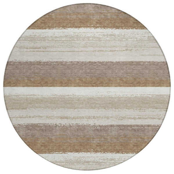 8 Ft Round Striped Polyester Area Rug Washable Indoor Outdoor Patio and Family Room