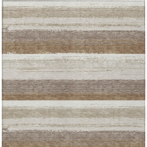 9 X 12 Beige Graphite Stripe Polyester Washable Indoor Outdoor Area Rug