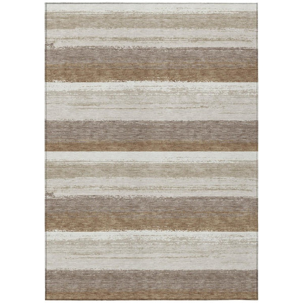 HomeRoots 10 X 14 Beige Graphite Stripe Washable Polyester Rug for Patio Porch or Living Room 737452