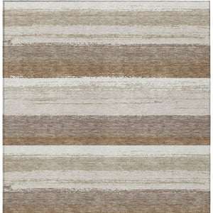 10 X 14 Beige Graphite Stripe Washable Polyester Rug for Patio Porch or Living Room