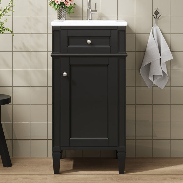 English Elm 16-inch French Style Freestanding Vanity Set with Ceramic Sink and Soft Close Cabinet Black N710P405388B
