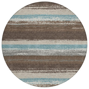 HomeRoots 8 Foot Round Striped Polyester Area Rug Washable Indoor Outdoor Patio and Porch Use 737461