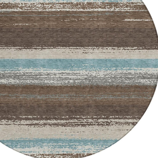 8 Foot Round Striped Polyester Area Rug Washable Indoor Outdoor Patio and Porch Use