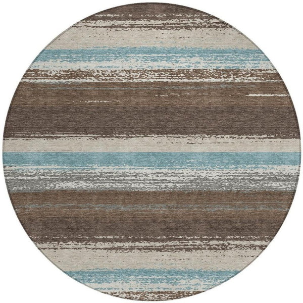 8 Foot Round Striped Polyester Area Rug Washable Indoor Outdoor Patio and Porch Use