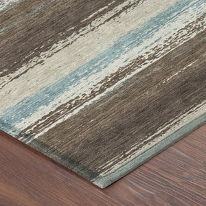 8 Foot Round Striped Polyester Area Rug Washable Indoor Outdoor Patio and Porch Use