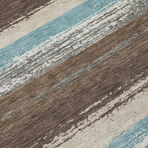 8 Foot Round Striped Polyester Area Rug Washable Indoor Outdoor Patio and Porch Use