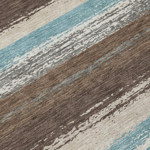 8 Foot Round Striped Polyester Area Rug Washable Indoor Outdoor Patio and Porch Use