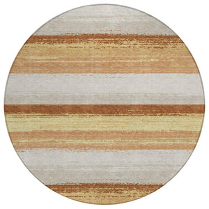 HomeRoots 8 Ft Round Striped Polyester Rug Washable for Patio Porch Kitchen or Family Room 737467