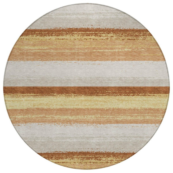 HomeRoots 8 Ft Round Striped Polyester Rug Washable for Patio Porch Kitchen or Family Room 737467