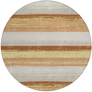 8 Ft Round Striped Polyester Rug Washable for Patio Porch Kitchen or Family Room