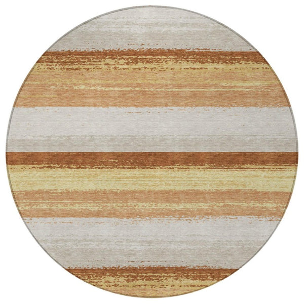 8 Ft Round Striped Polyester Rug Washable for Patio Porch Kitchen or Family Room
