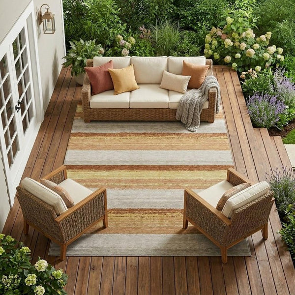 8 X 10 Striped Polyester Indoor Outdoor Area Rug Stain Resistant Washable Design