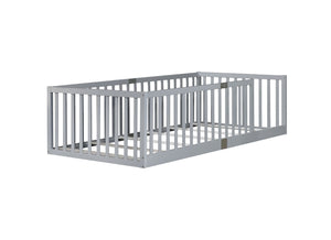 English Elm Twin Floor Bed Solid Rubber Wood with Tall Safety Railings for Toddler Sleep Grey W504P287642