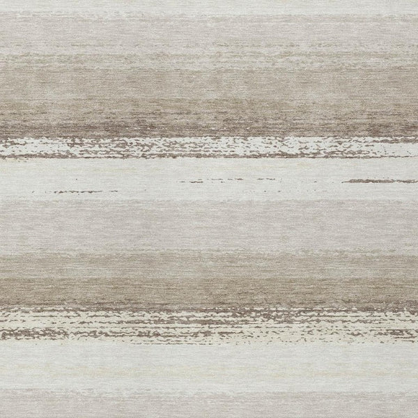5x8 Ivory Linen Stripe Polyester Area Rug Washable Stain Resistant Indoor Outdoor Use
