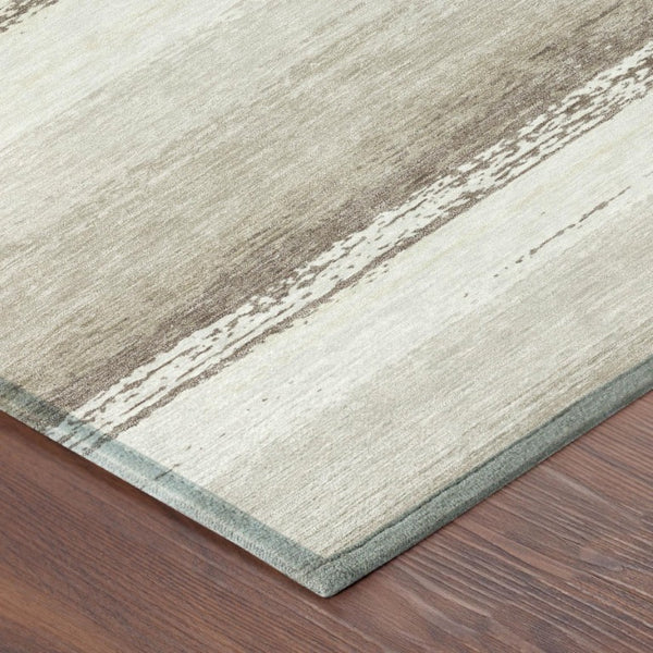 5x8 Ivory Linen Stripe Polyester Area Rug Washable Stain Resistant Indoor Outdoor Use