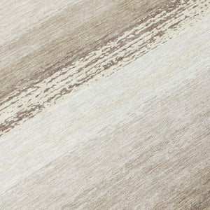 5x8 Ivory Linen Stripe Polyester Area Rug Washable Stain Resistant Indoor Outdoor Use