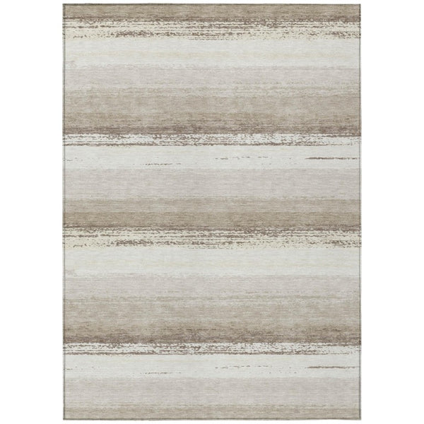 HomeRoots 8x10 Ivory Linen Stripe Polyester Area Rug Washable for Patio Porch and Living Room 737474