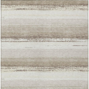 8x10 Ivory Linen Stripe Polyester Area Rug Washable for Patio Porch and Living Room