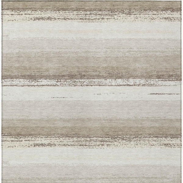 8x10 Ivory Linen Stripe Polyester Area Rug Washable for Patio Porch and Living Room