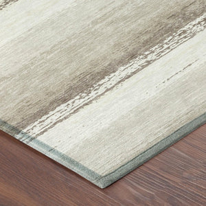 8x10 Ivory Linen Stripe Polyester Area Rug Washable for Patio Porch and Living Room