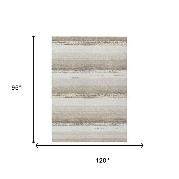 8x10 Ivory Linen Stripe Polyester Area Rug Washable for Patio Porch and Living Room