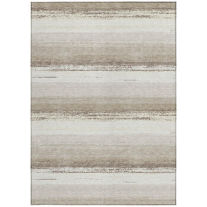 9 X 12 Ivory Linen Stripe Polyester Area Rug Washable Stain Resistant Patio
