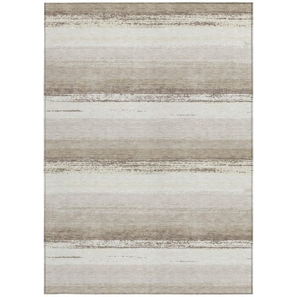 9 X 12 Ivory Linen Stripe Polyester Area Rug Washable Stain Resistant Patio
