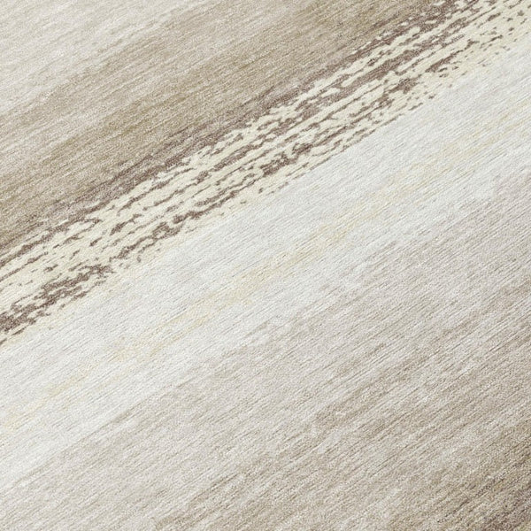 10 X 14 Ivory Striped Polyester Area Rug Washable Stain Resistant Indoor Outdoor Use