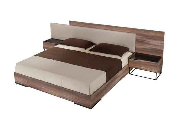 VIG Furniture Matteo Italian Modern Eastern King Bed Set With Matte Walnut Veneer, Beige Upholstery & Nightstands VGACMATTEO-BED-EK
