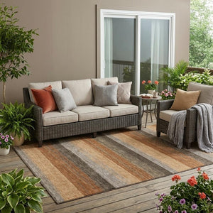 5' X 8' Orange and Green Striped Washable Indoor Outdoor Area Rug