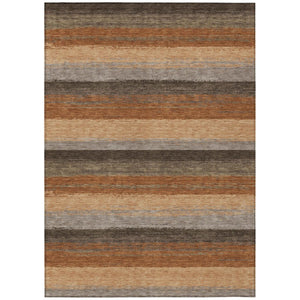 HomeRoots 5' X 8' Orange and Green Striped Washable Indoor Outdoor Area Rug 737484