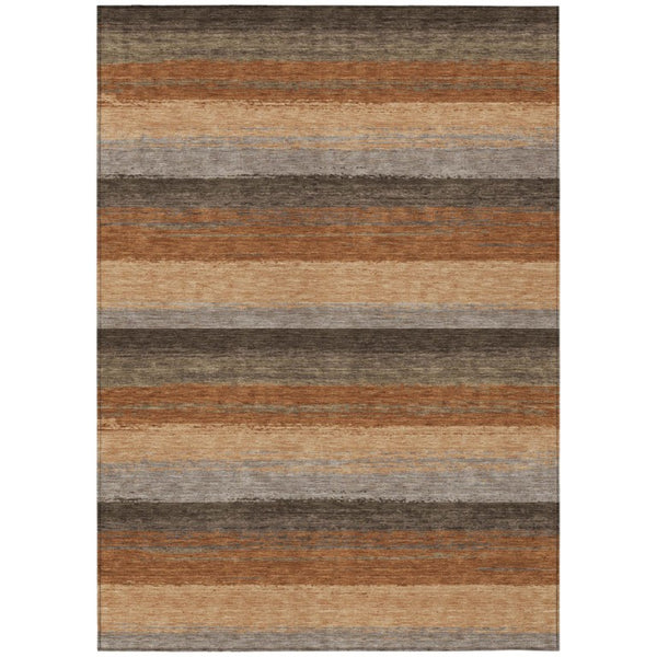 HomeRoots 5' X 8' Orange and Green Striped Washable Indoor Outdoor Area Rug 737484