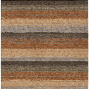 5' X 8' Orange and Green Striped Washable Indoor Outdoor Area Rug