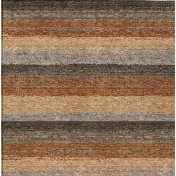 5' X 8' Orange and Green Striped Washable Indoor Outdoor Area Rug