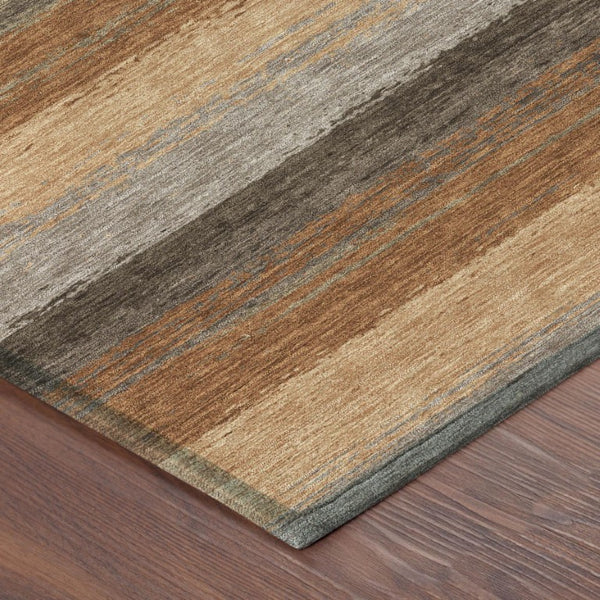 5' X 8' Orange and Green Striped Washable Indoor Outdoor Area Rug