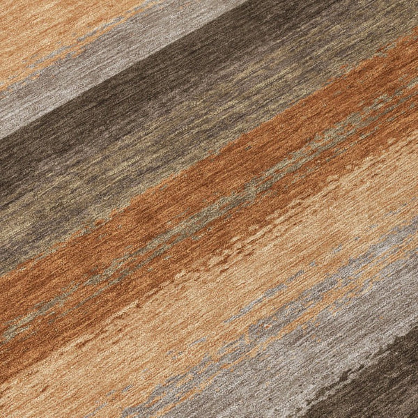 5' X 8' Orange and Green Striped Washable Indoor Outdoor Area Rug