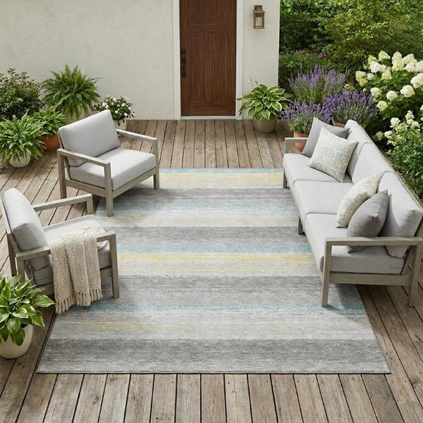 8 Ft X 10 Ft Striped Polyester Area Rug Washable Stain Resistant for Patio or Living Room