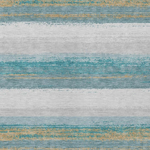 5x8 Teal Gray Striped Polyester Area Rug Washable Stain Resistant Indoor Outdoor